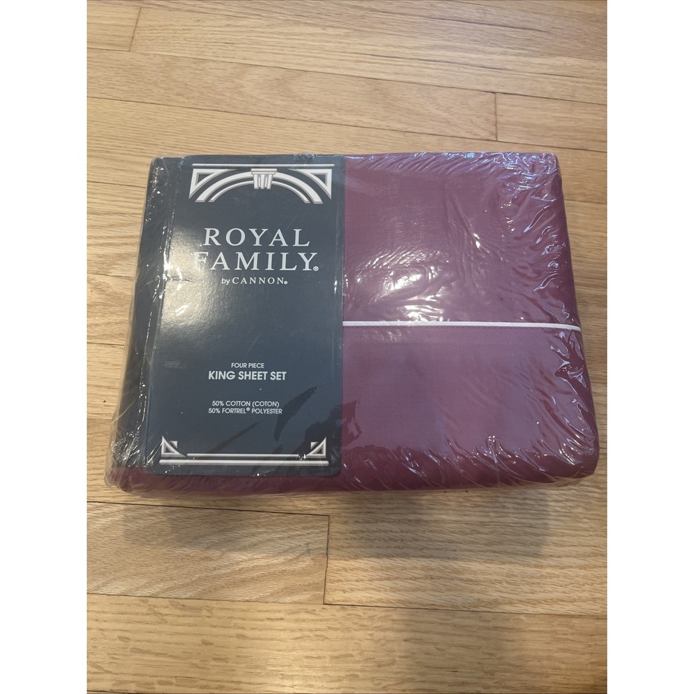 Vtg Cannon Royal Family 4 Pc King Sheet Set Burgundy NOS